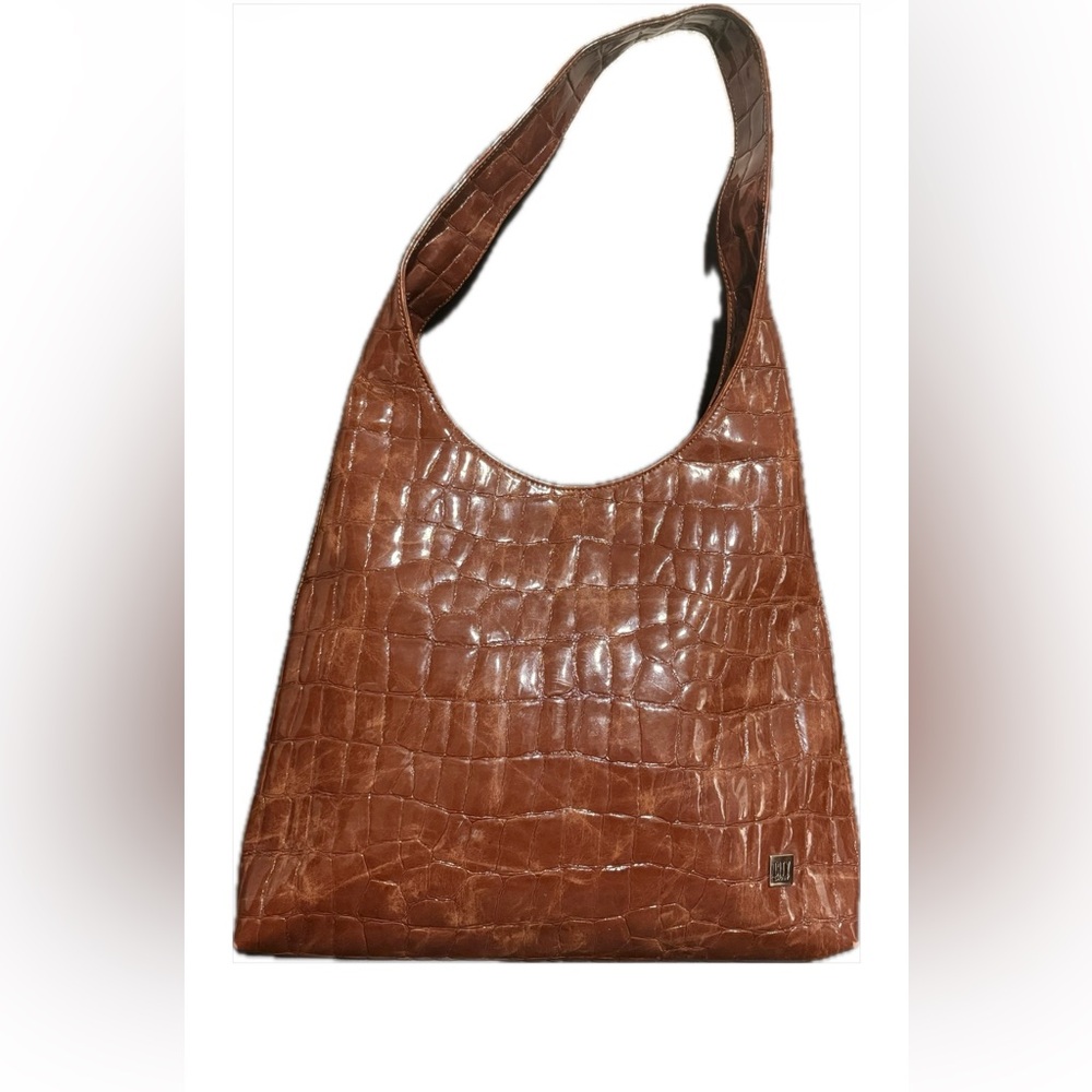 DKNY Brown Crocodile-Embossed Shoulder Bag